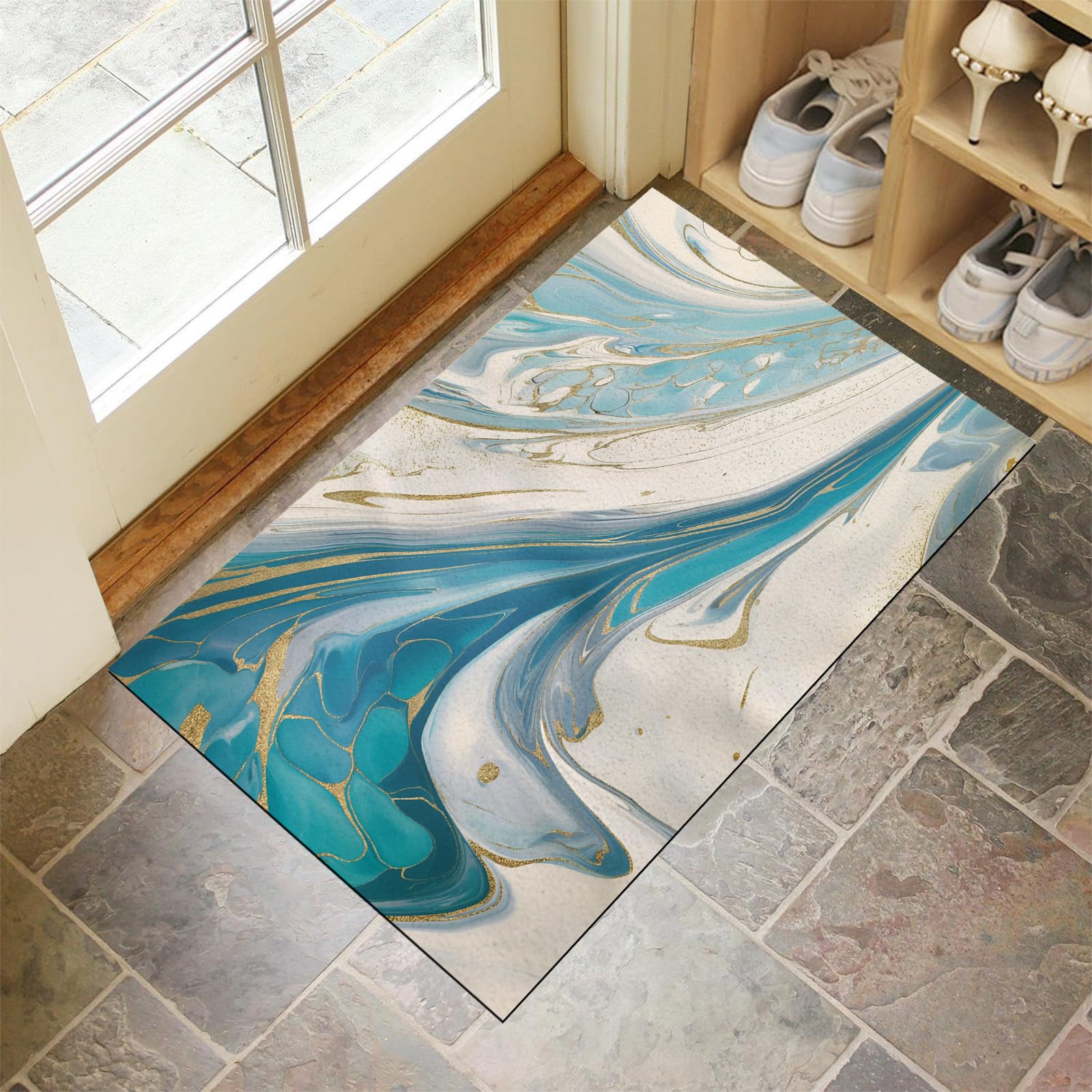Paillasson extérieur 80x120 cm lavable et tapis de porte antidérapant feuille d'or