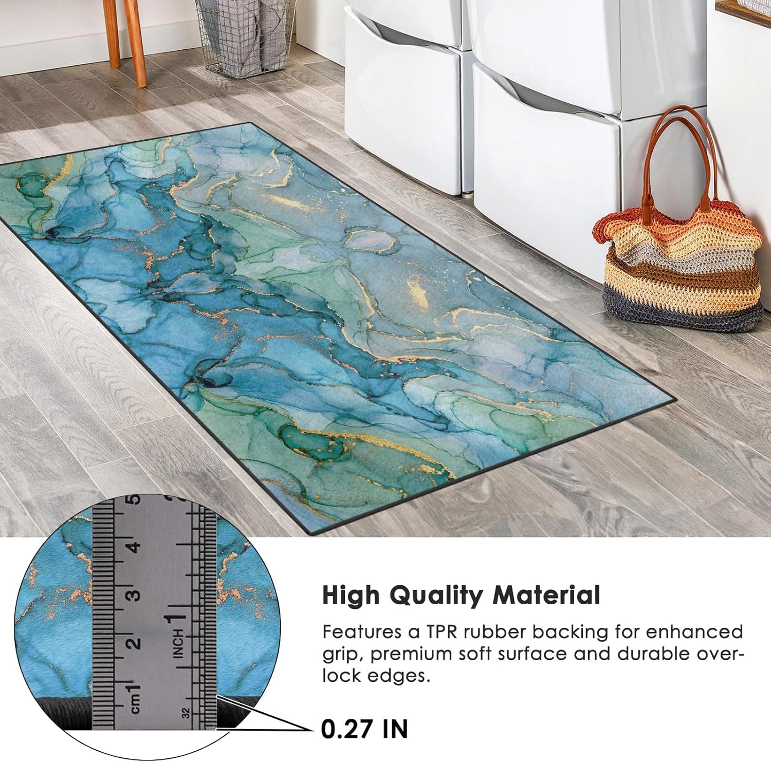 Area Rug, Washable and Non-Slip 3'x5' Painting Marble Ocean Ombre Sea Space Living Room Rug, Indoor Entryway Door Mat, Floor Mat Carpet for Bedroom, Kitchen Laundry, Bathroom