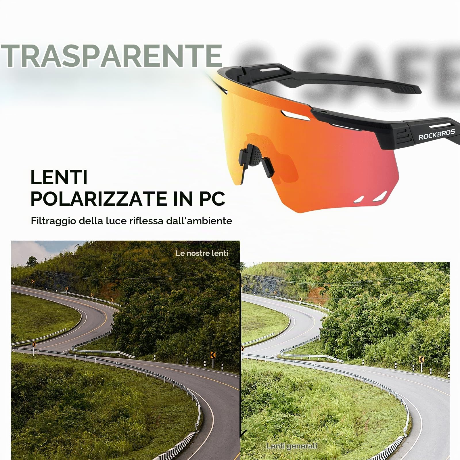 ROCKBROS Occhiali da Sole Ciclismo, Occhiali Sportivi per Bici MTB, Protezione UV 400, Uomo Donna, Lenti Polarizzate, Ultraleggero TR90