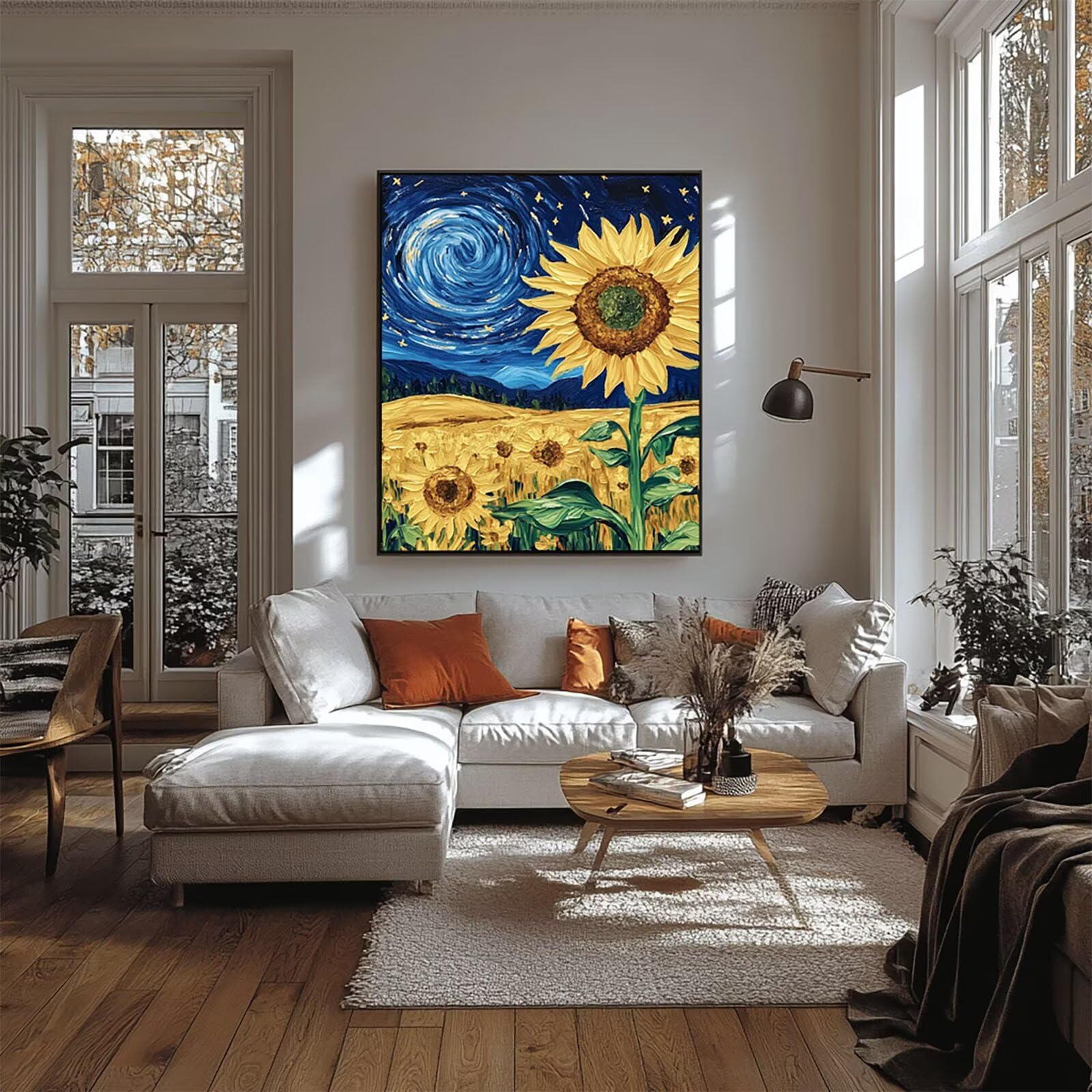 Malowanie po numerach, dla dorosłych, słonecznik, malowanie według numerów, zestawy gwiaździste niebo, hobby dla dorosłych i kobiet, artykuły plastyczne, 82 x 100 cm, sztuka ścienna, przejrzystość