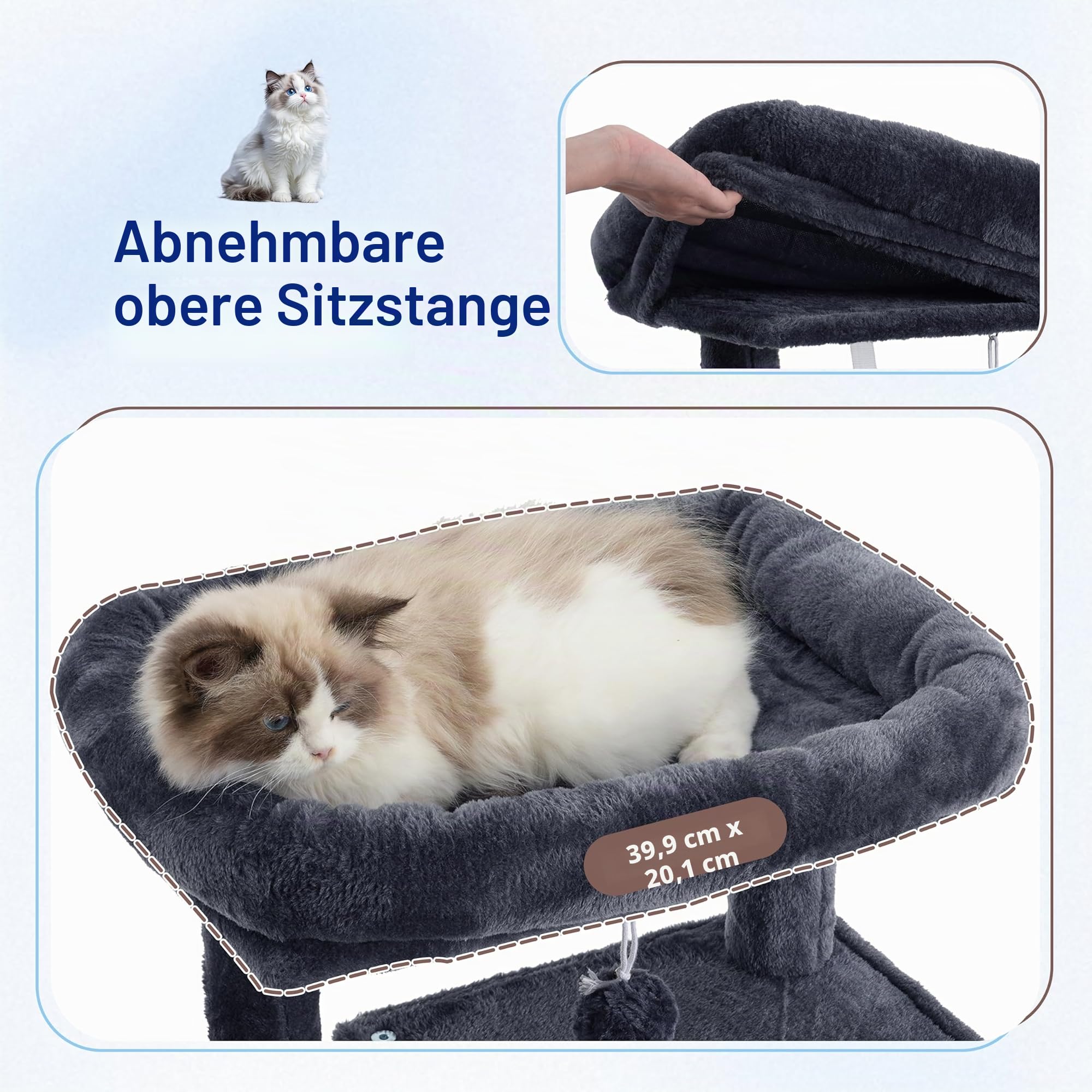 Gitelsnour Kratzbaum, Katzenbaum für Innenbereich, 110 cm Katzenkratzbaum mit stabilen Metallrohren, Katzenhängematte, Katzenhaus für kleine Katzen und Kätzchen, Rauchgrau GCT004SG-2