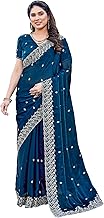 TTH THE TEXTILE HUB Women's Jimmy-Choo Organza Embroidery Saree With Unstitched Blouse Piece