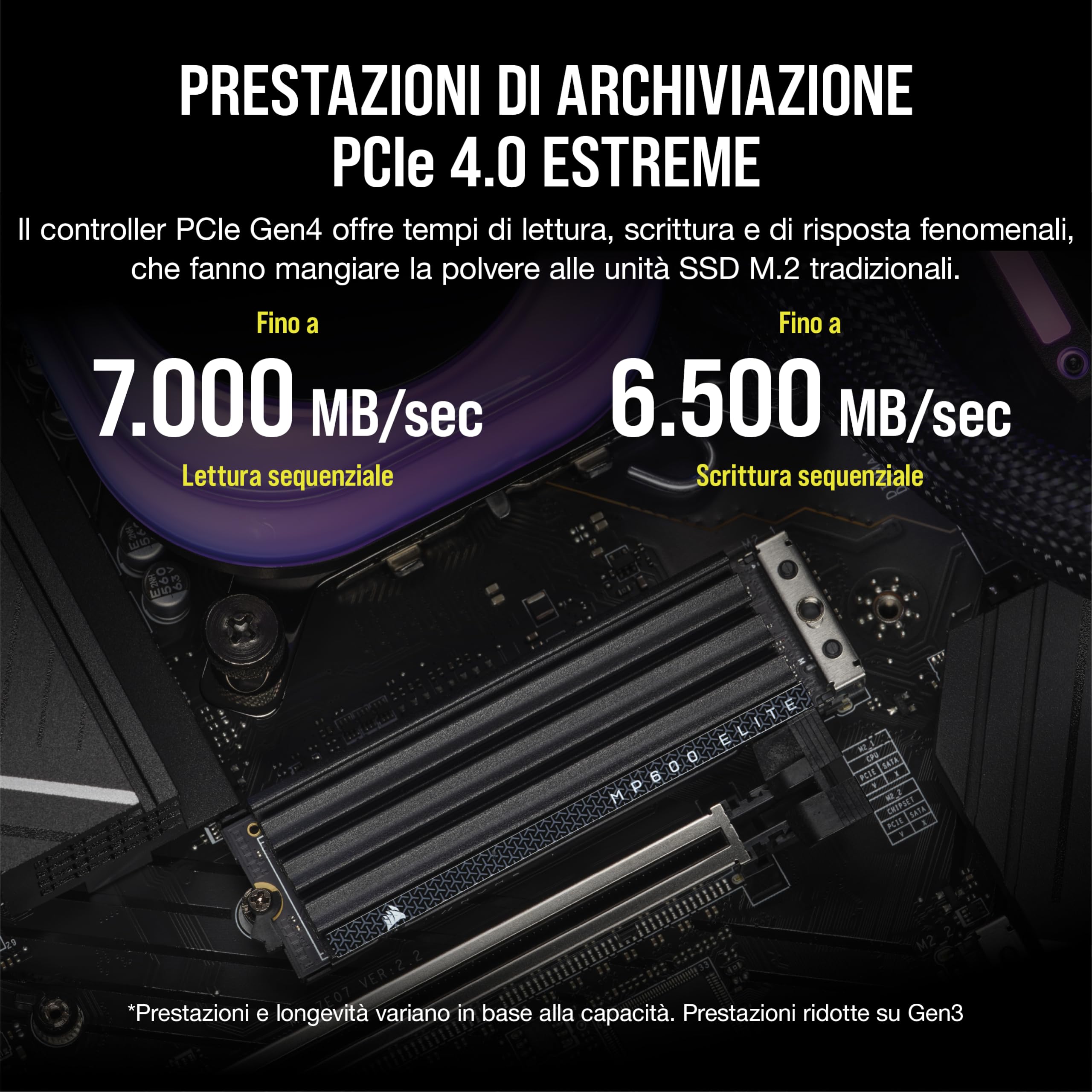 Corsair MP600 ELITE 2TB M.2 PCIe Gen4 x4 NVMe SSD con Dissipatore Incluso - M.2 2280 - Fino a 7.000 MB/sec in Lettura Sequenziale - NAND 3D TLC ad Alta Densità - Nero