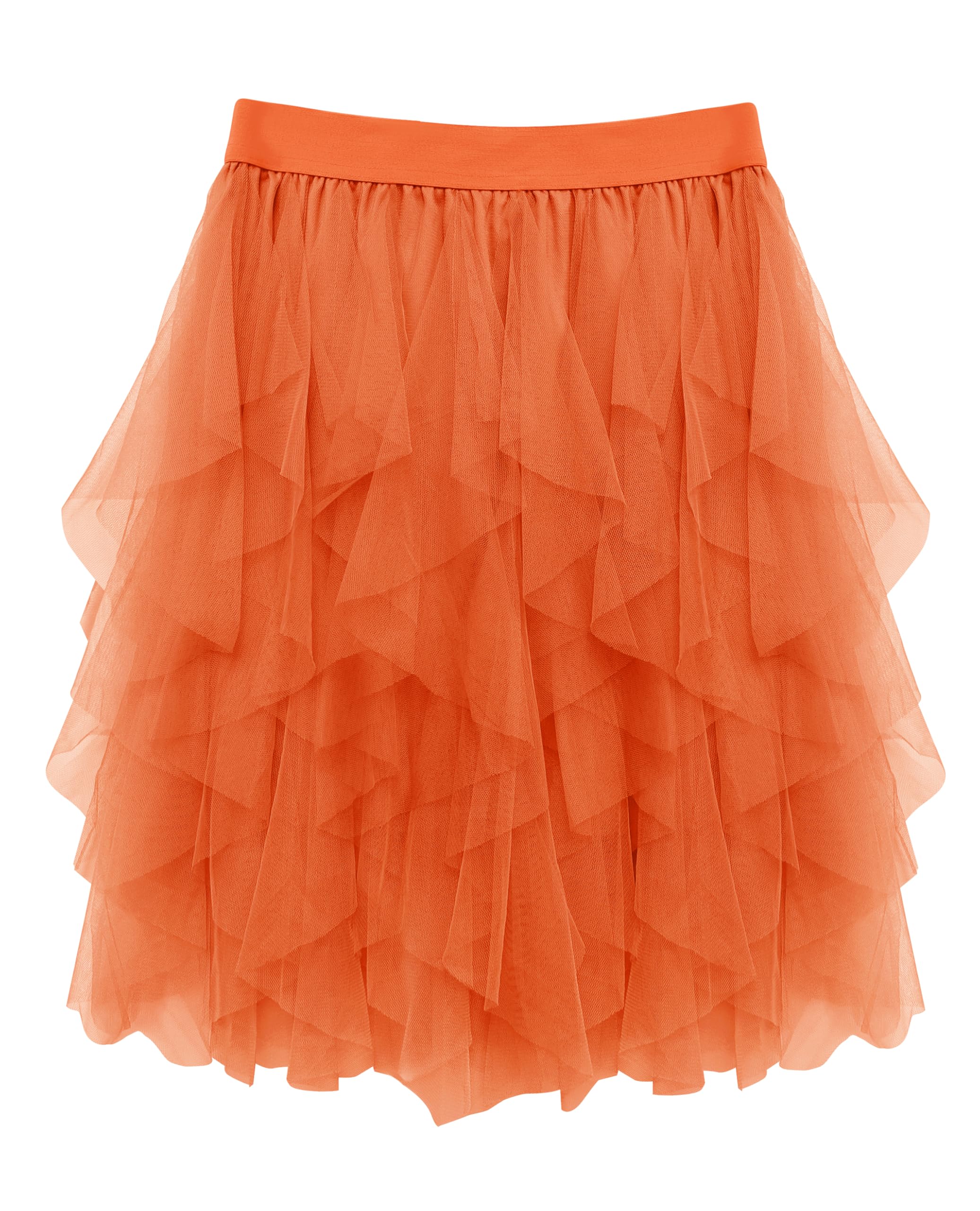 Wikoan Tulle Skirt Women Multilayer Mesh Irregular Pleated Knee-Length Festival Party Skirt for Halloween Christmas Daily,Orange,S-M