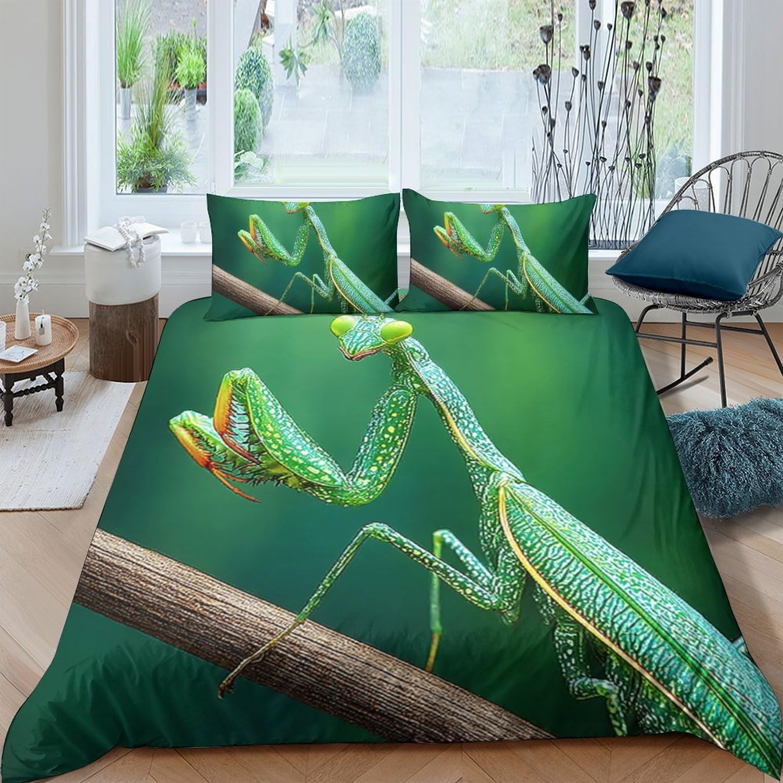 Ctjqhvkz Style-8 3D Printed Green Praying Mantis Fitted Sheet Microfiber Soft Insect Bed Cover For Bedroom Guest Room Dorm Mattress Decor Single（135X200cm）