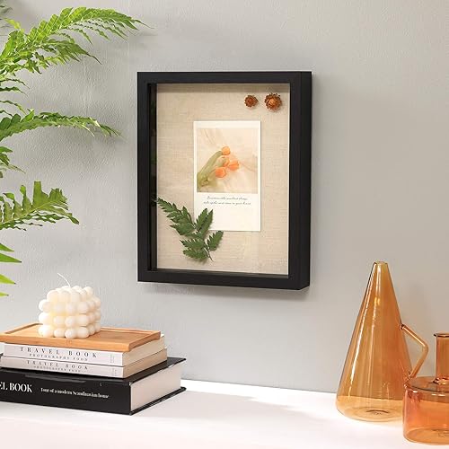 Miniatura 5 de SONGMICS Juego de 2 marcos de fotos giratorios y paquete de marco de caja de sombra, soporte de pared o mesa, negro URPF258B01 y URPF007B01