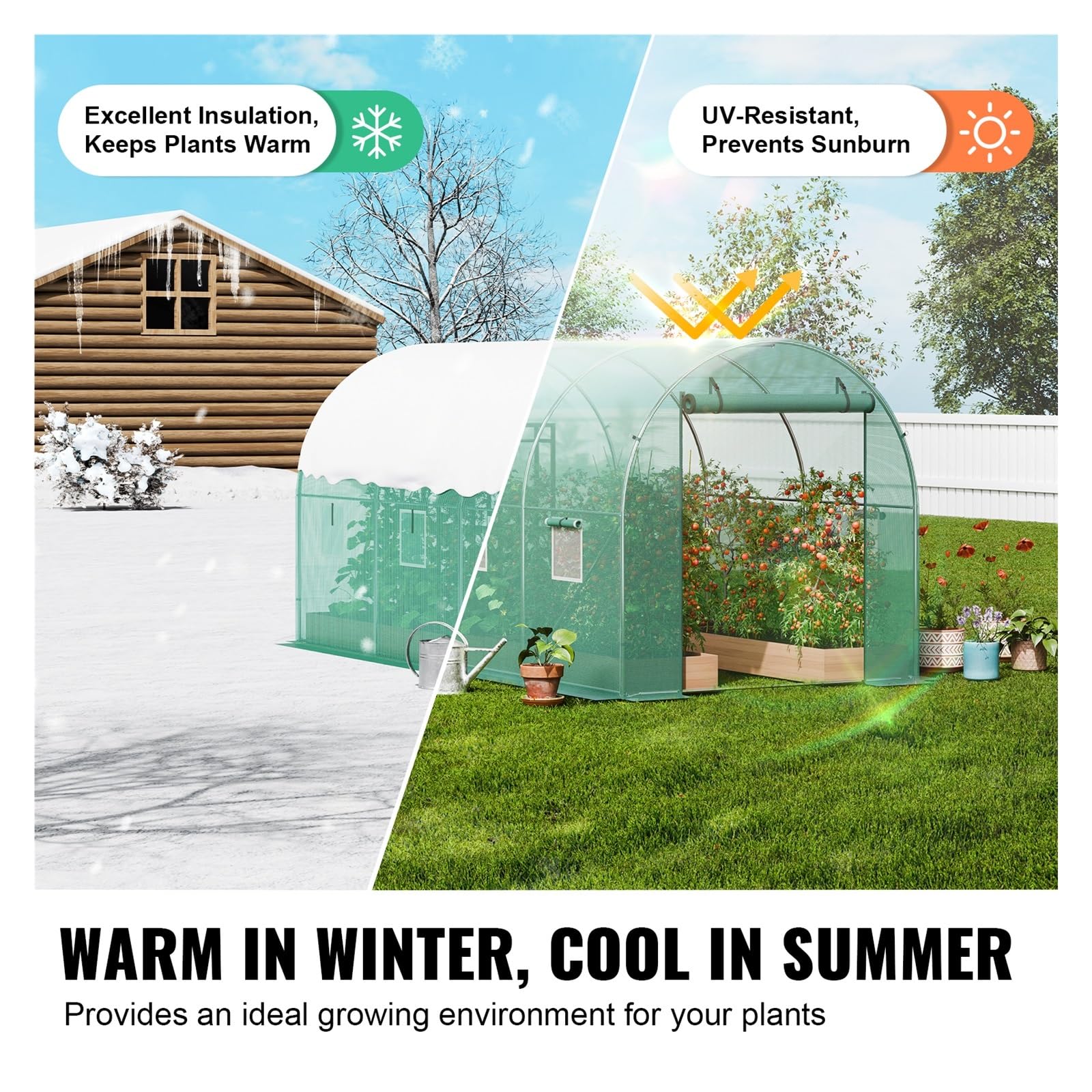 Invernadero Tipo túnel con Entrada peatonal Invernadero Tipo túnel con Estructura de Acero Cubierta de Polietileno Verde Puerta Enrollable con Cremallera(10x7x7white)