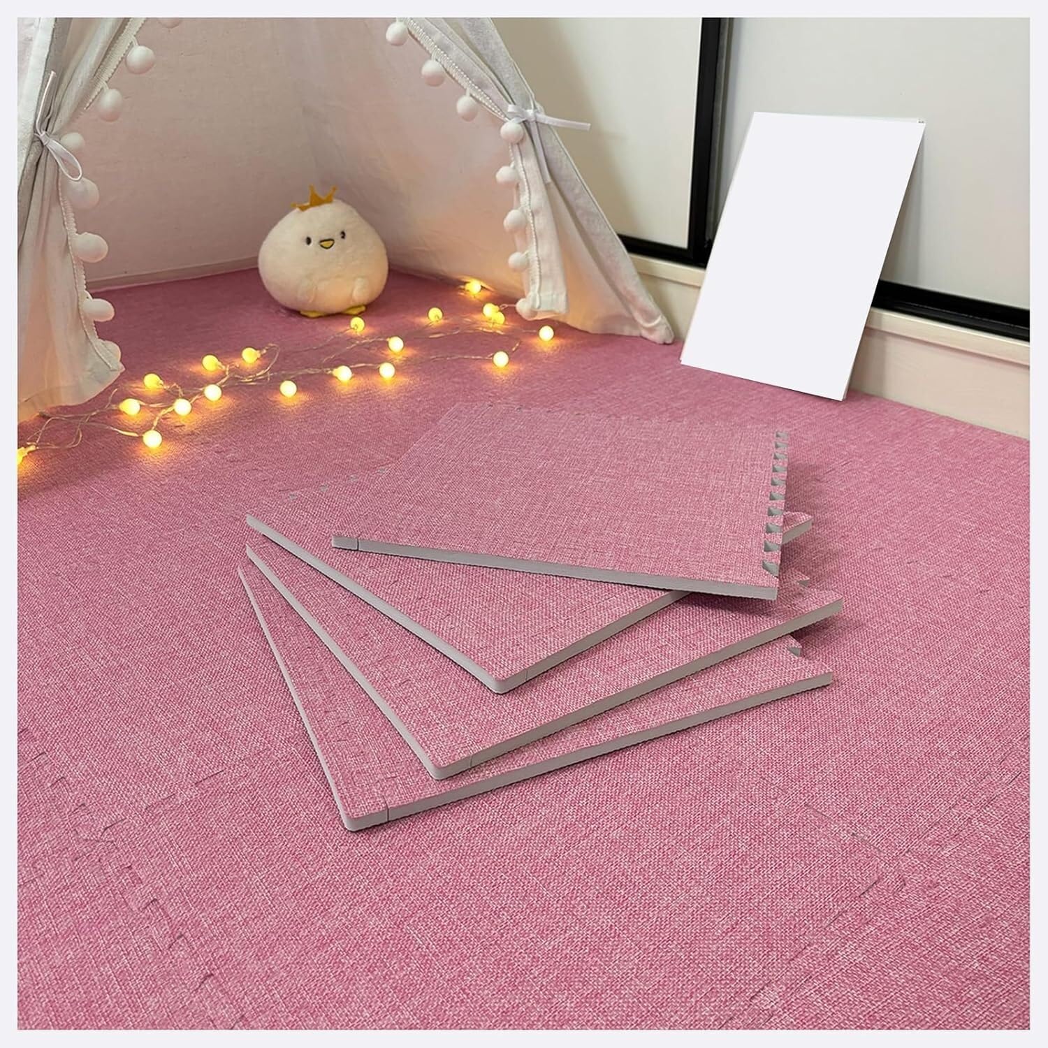 LoiYtrd 10pcs 30x30x1cm Thickened Square Foam Floor Mat Interlocking Puzzle Floor Rugs Breathable Carpet Tiles Play Mat(Pink)
