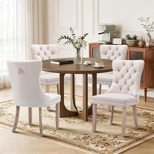 Miniatura 70 de Juego de 6 sillas de comedor de cuero, sillas laterales con respaldo alto, silla lateral tapizada moderna con anillo trasero de botón, patas de negro