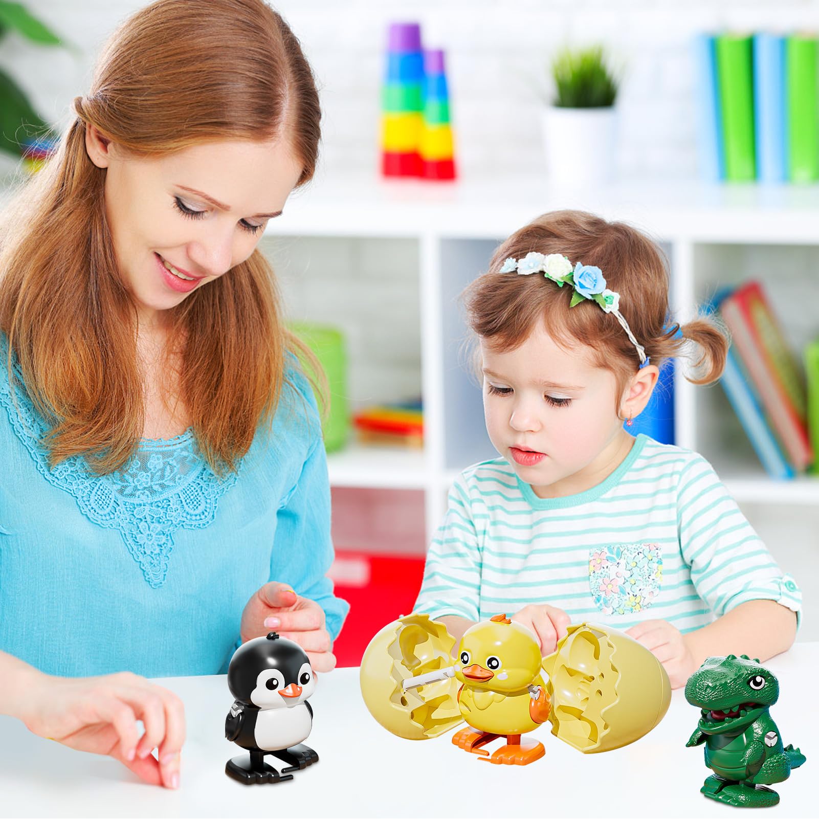 GZWY Aufziehbare Tier-Überraschungseier, Ostern Wind-Up Animal Hatching Surprise Egg, Wiederverwendbares Uhrwerk-Spaß-Tierspielzeug, Drehen Sie das Ei, um EIN laufendes Tier auszubrüten (A)