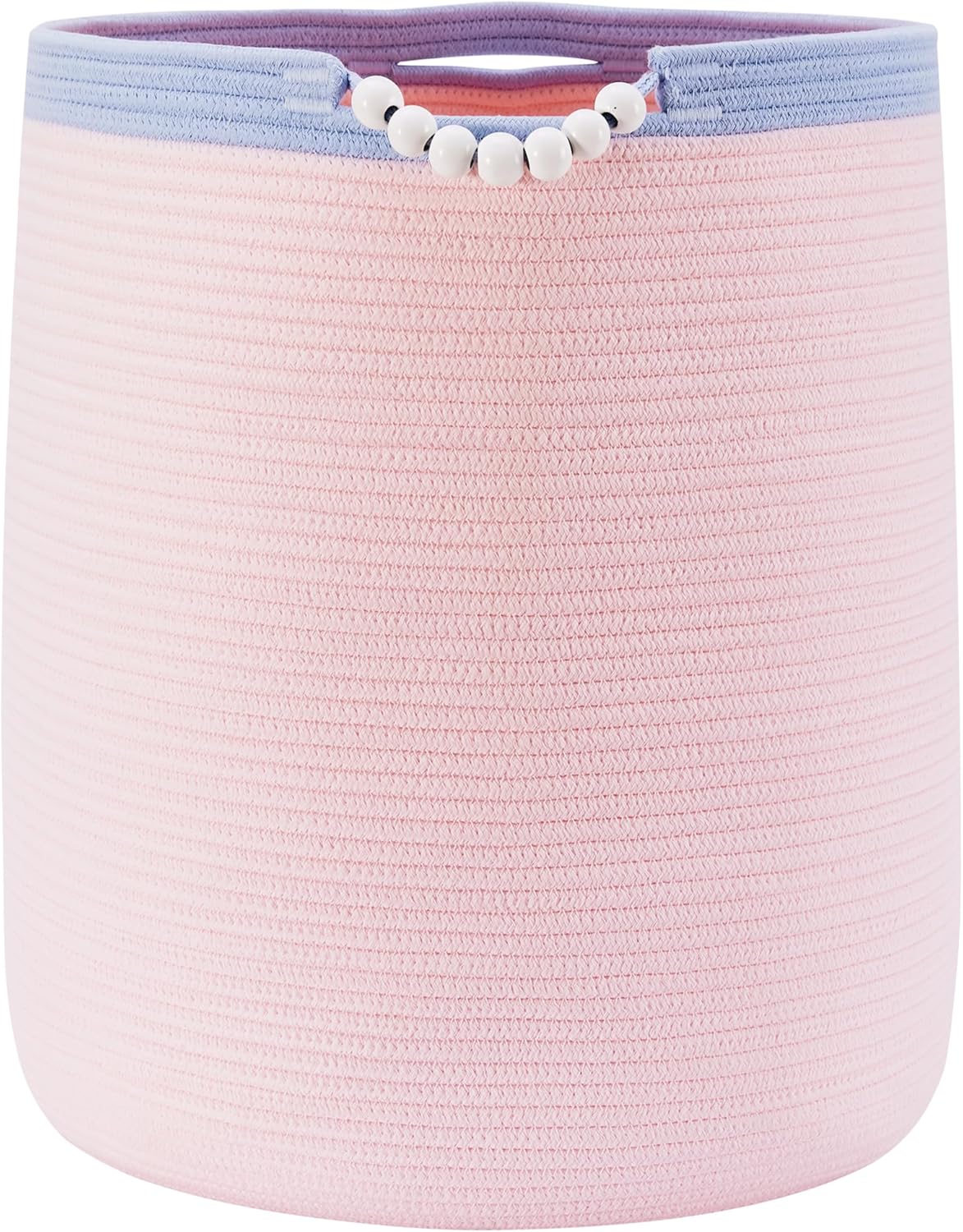 90L Large Pink Woven Rope Laundry Hamper Basket for Clohtes Boho Tall Rope Baskets for Blanket Baby Nursery Hamper for Girls Kids 17"Wide 22"Tall 90L Pink