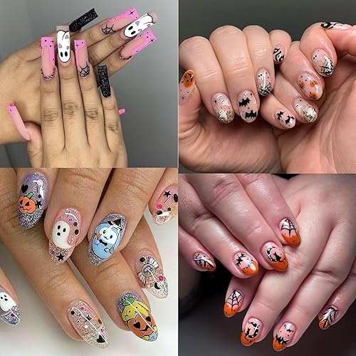 Miniatura 7 de Calcomanías para uñas de Halloween, diseño de calabaza, fantasma, 3D, autoadhesivas, lindas telarañas espeluznantes, suministros de uñas con boca