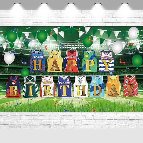 Jerseys Happy Birthday Backdrop Banner Photography Background for Boys Girls Kids Babys Children's Sports Theme Home Garden Outdoor Wall Bday Party Decorations Supplies 72.8 * 43.3in