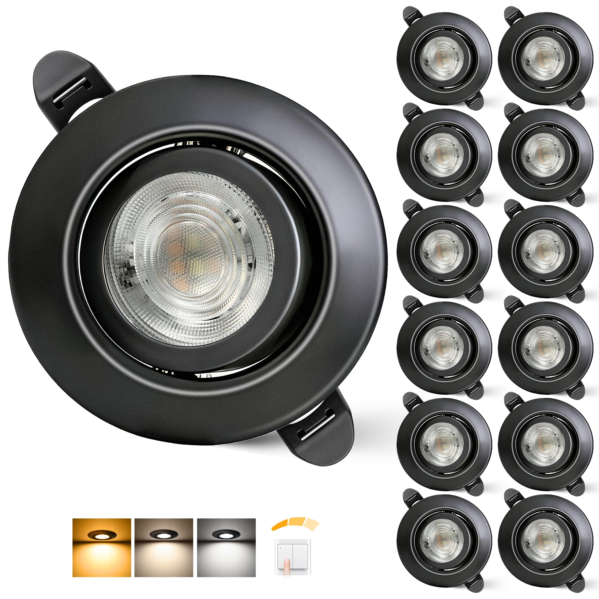 Aulaiyi LED Einbaustrahler 230V Dimmbar 65-80mm, 5.5W IP44 LED Spot Ultra Flach, 3000K/4000K/6000K Deckenspots, Einbauleuchten für Badezimmer Wohnzimmer