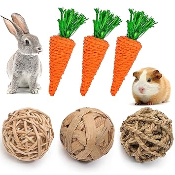 Small Animal Activity Toy, 6 Pack Rat Rodent Chew Grass Ball Rolling Activity Toys Bunny Chewing & Gnawing Treats Toys for Guinea Pigs, Rabbits, Chinchilla, Hamsters