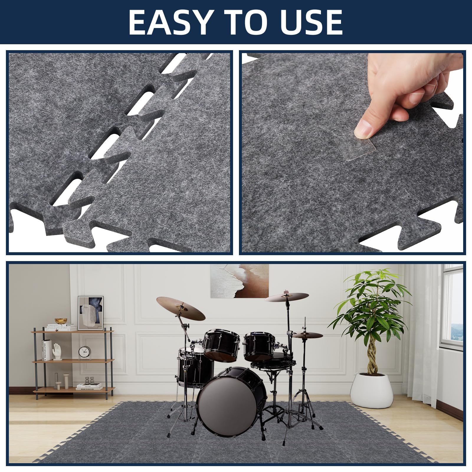 Lot de 20 tapis de sol imbriqués insonorisants en feutre haute densité, antidérapants, anti-vibrations, pour studio d'enregistrement, 20 x 30 x 10 cm, gris