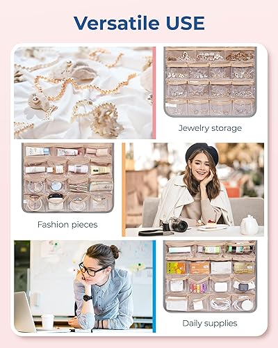 Miniatura 45 de BAGSMART Organizador colgante de joyas, soporte para collares, aretes y anillos, con 20 bolsas de joyería, rollo de almacenamiento de viaje con Negro