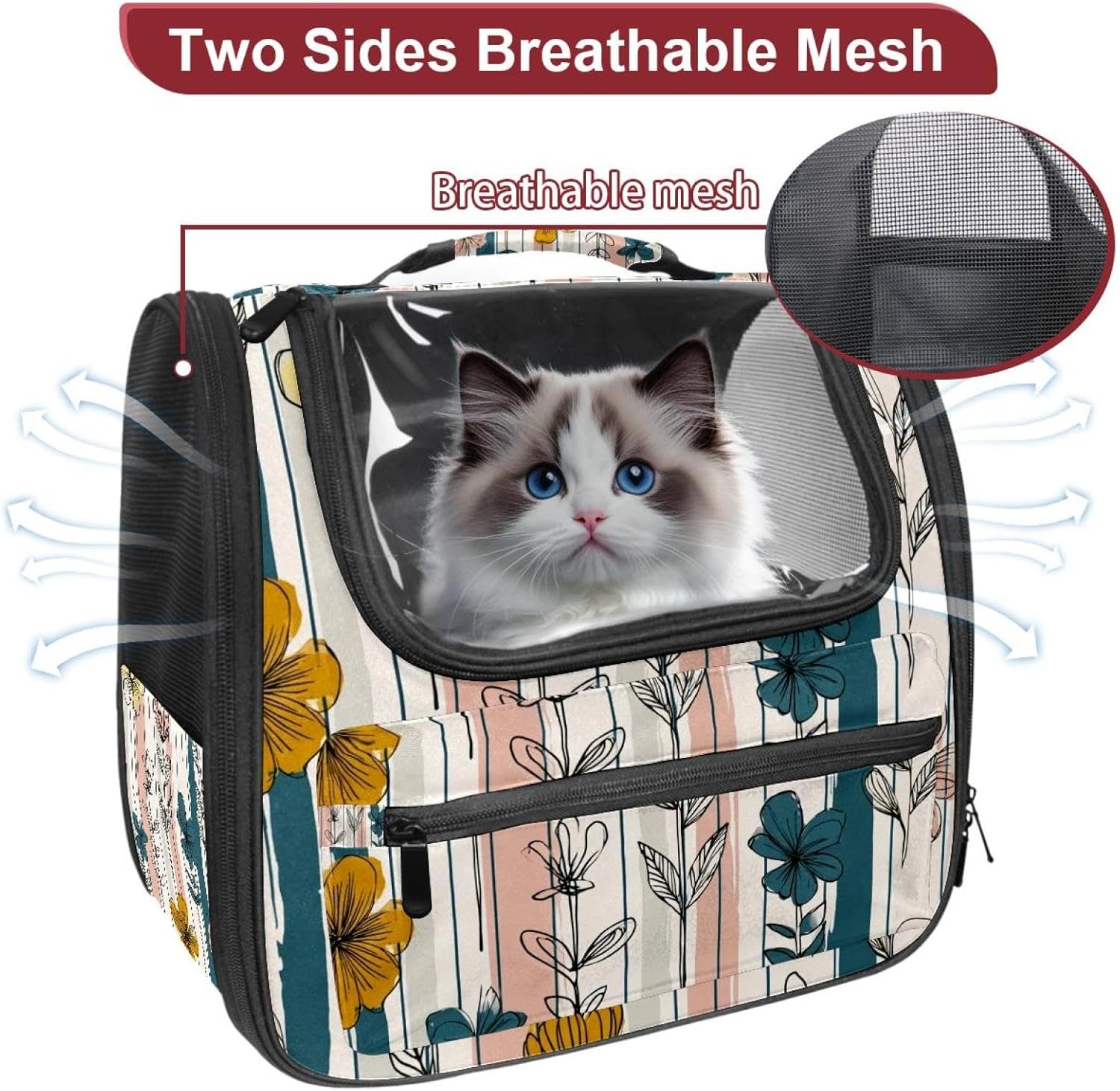 Abstract Flowers (3) Pet Carrier Airline Approved Soft Sided Portable Cozy Travel Pet Bag, Car Seat Safe Carrier for Cats and Dogs