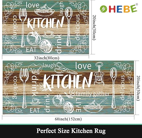 Miniatura 5 de HEBE Juego de 2 alfombras de cocina de granja, lavables, antideslizantes, acolchadas, impermeables, para cuarto de servicio, alfombra de pasillo