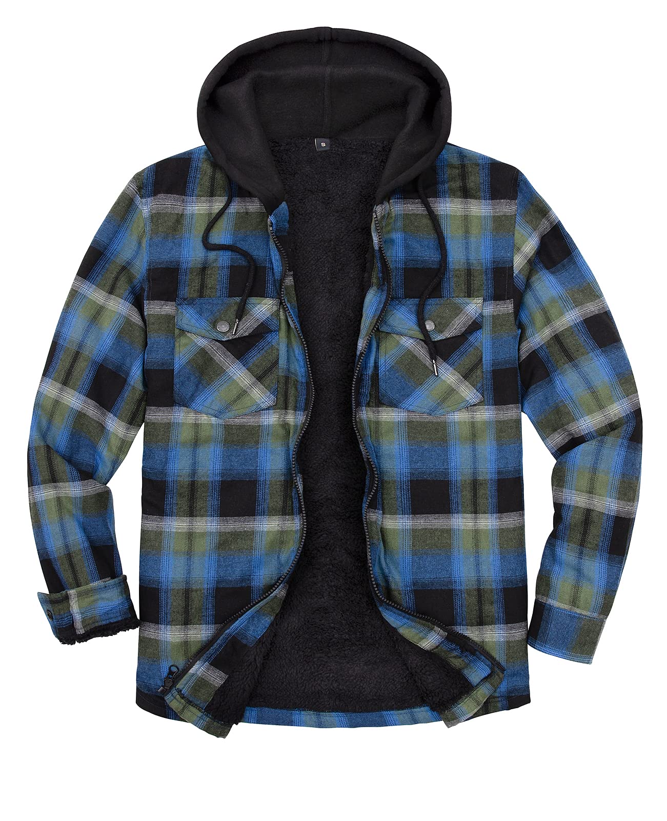 Men's Sherpa Lined Full Zip Hooded Plaid Flannel Shirt Jacket