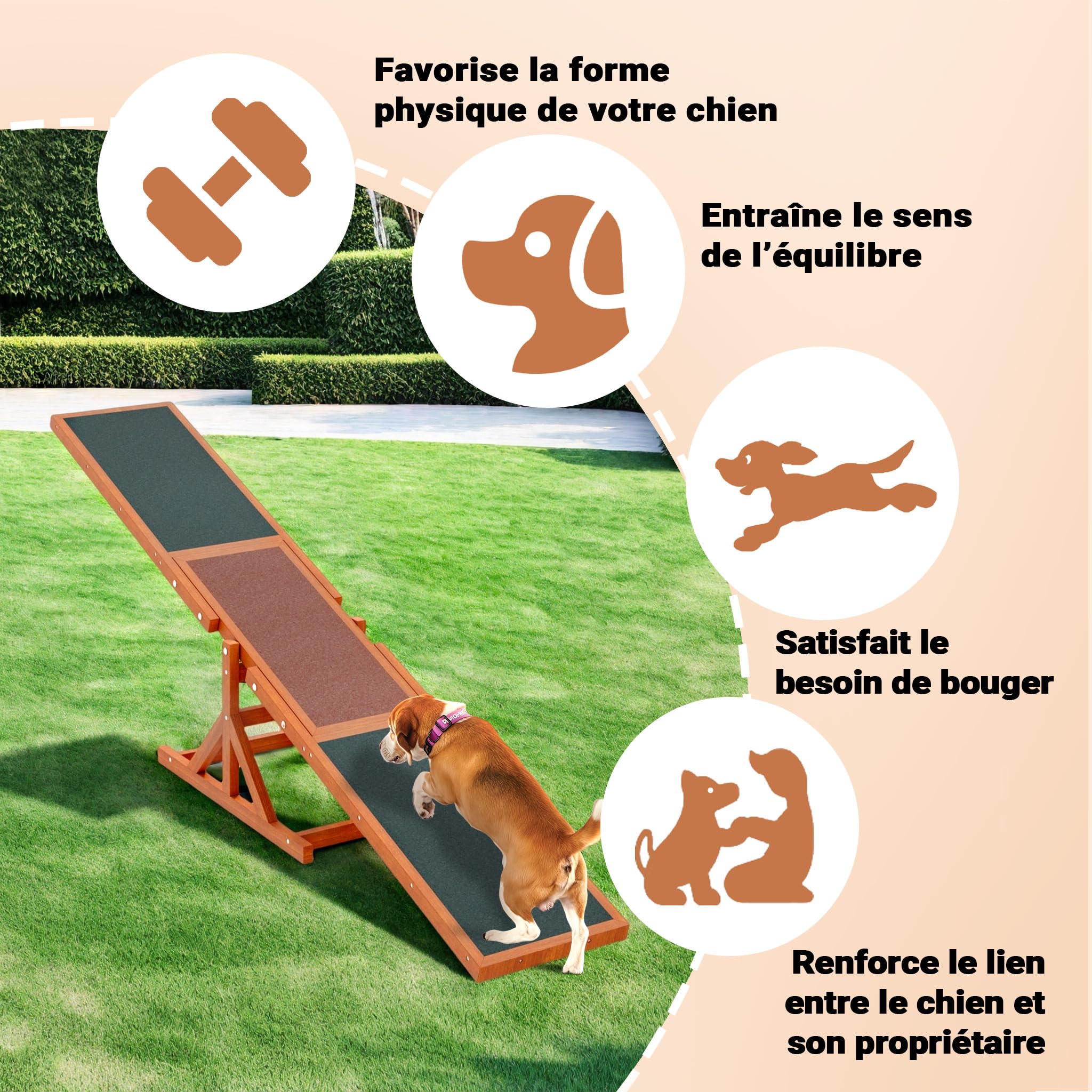 Wiltec Bascule Balançoire pour Chien – 1800 x 300 x 300 mm – capacité de Charge Max. 50 kg – Tapecul Jouet pour Chiots Sport canin Matériel d'Agility Entraînement