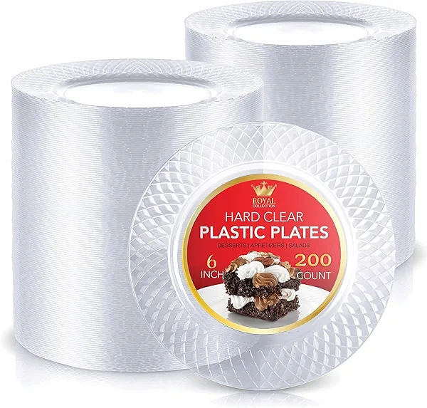 Stock Your Home Premium Clear Plastic Dessert Plates, 6" Inch Appetizer, Dessert, and Party Plates (200 Count) Heavy Duty Hard Plastic Disposable Wedding Cake Plates, Crystal Clear for Holiday Parties