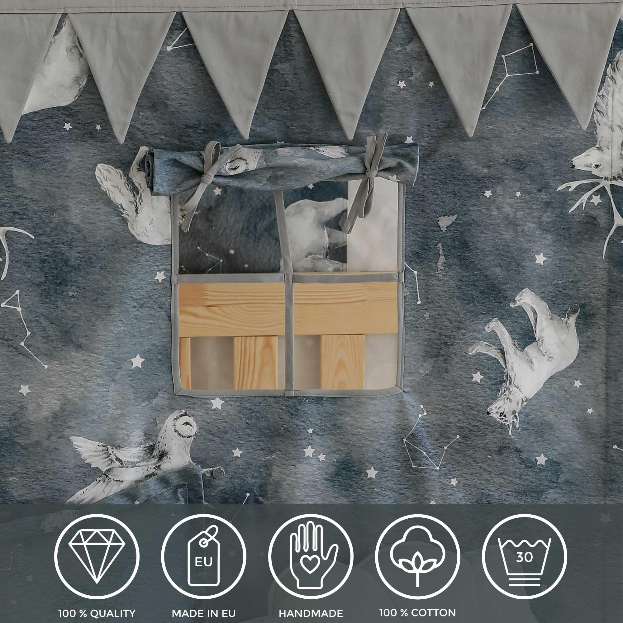 Moi Mili Dosel de cama con aspecto de casa, cortina con estampado de cielo estrellado, 300 x 80 cm, en forma de casa, con ventana para cama infantil, decoración de cama, dosel de casa