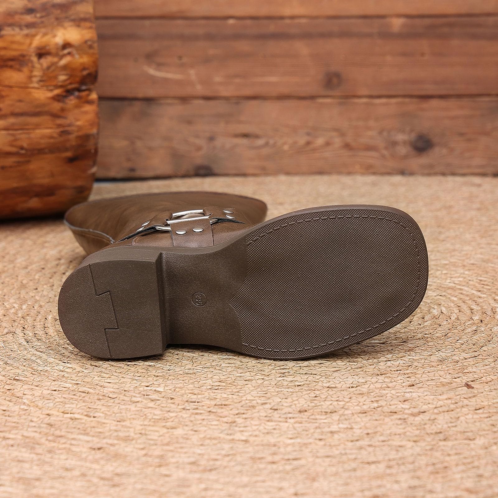 Botas de Invierno Mujer Botas Altas con Hebilla de cinturón, Vaqueras tacón Grueso Moda para