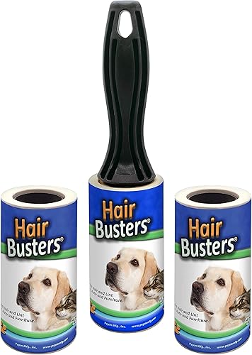 Hair Busters Rodillo de pelusa de 4 pulgadas paquete de 3 unidades funciona muy bien para el pelo de las mascotas y la caspa máxima recogida 1 asa y