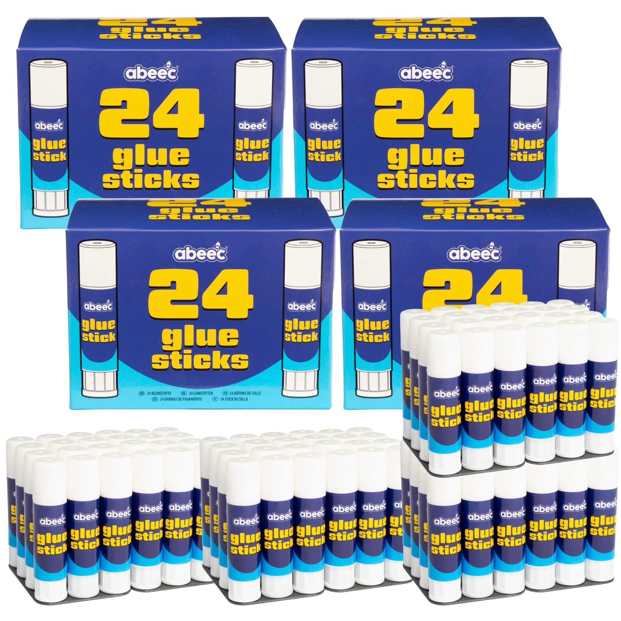 abeec Glue Sticks Bulk Buy 96 x 10g β 4 Pack School Glue Sticks for Classroom and Office Supplies | Non-Toxic Washable | Nursery Essentials | Bulk Value Pack for Schools and Businesses