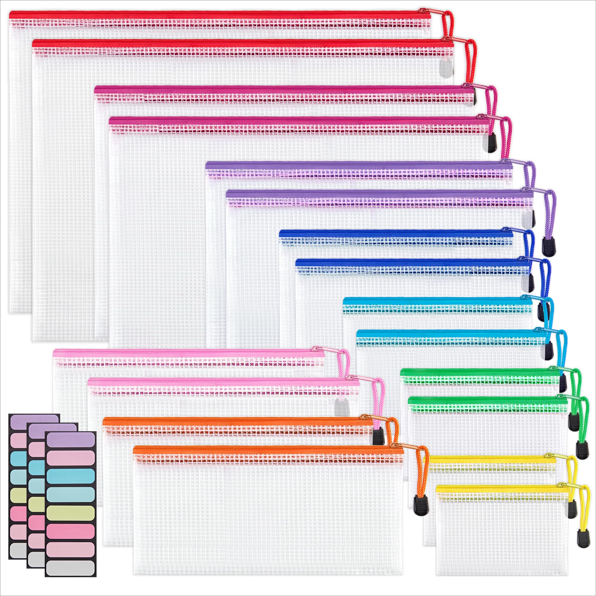 JARLINK 18-Piece Mesh Zipper Pouch Bags, 8 Sizes, Waterproof Zipper Bags
