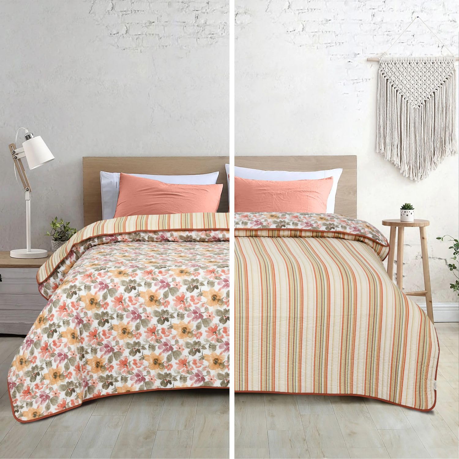 haus & kinder Reversible Single Comforter Shibui Bloom | Ultra Soft Peach Finish | Digital Floral Print | 150x220 cm (58"x88") | Microfiber 90 GSM | Polyfiber Fill | Multi 1
