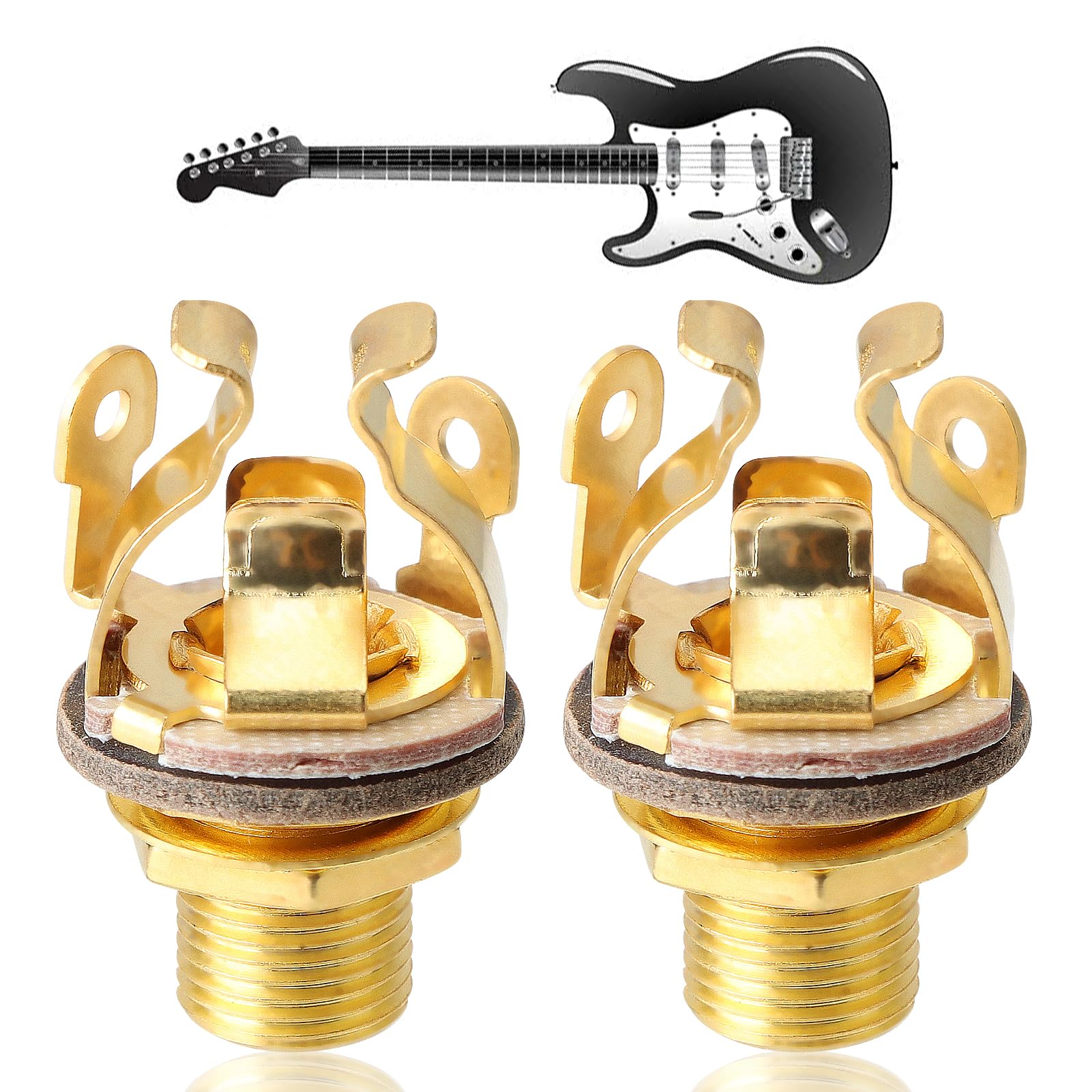 Full-Contact Output Jack Socket for Guitar Bass 2pcs 4-Contact Electric Guitar Copper Metal Stereo Jack with Washer and Nut Solder Type for Speakers Footswitch Audio Amplifier Instruments