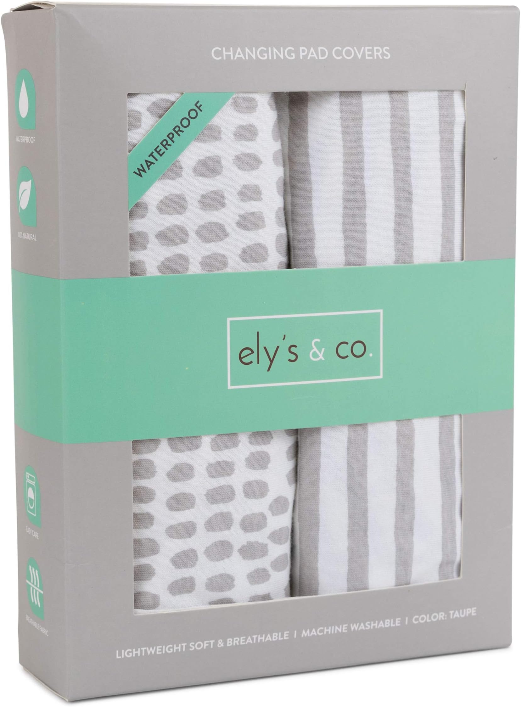 Ely's & Co. Patent Pending Waterproof Changing Pad Cover Set | Cradle Sheet Set, no Need for Changing Pad Liner Taupe Splash & Stripe 2 Pack