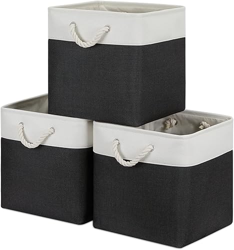 Bidtakay Cestas de almacenamiento para organización de cubos negros de 13 pulgadas, juego de 3 cubos de almacenamiento plegables de tela para el