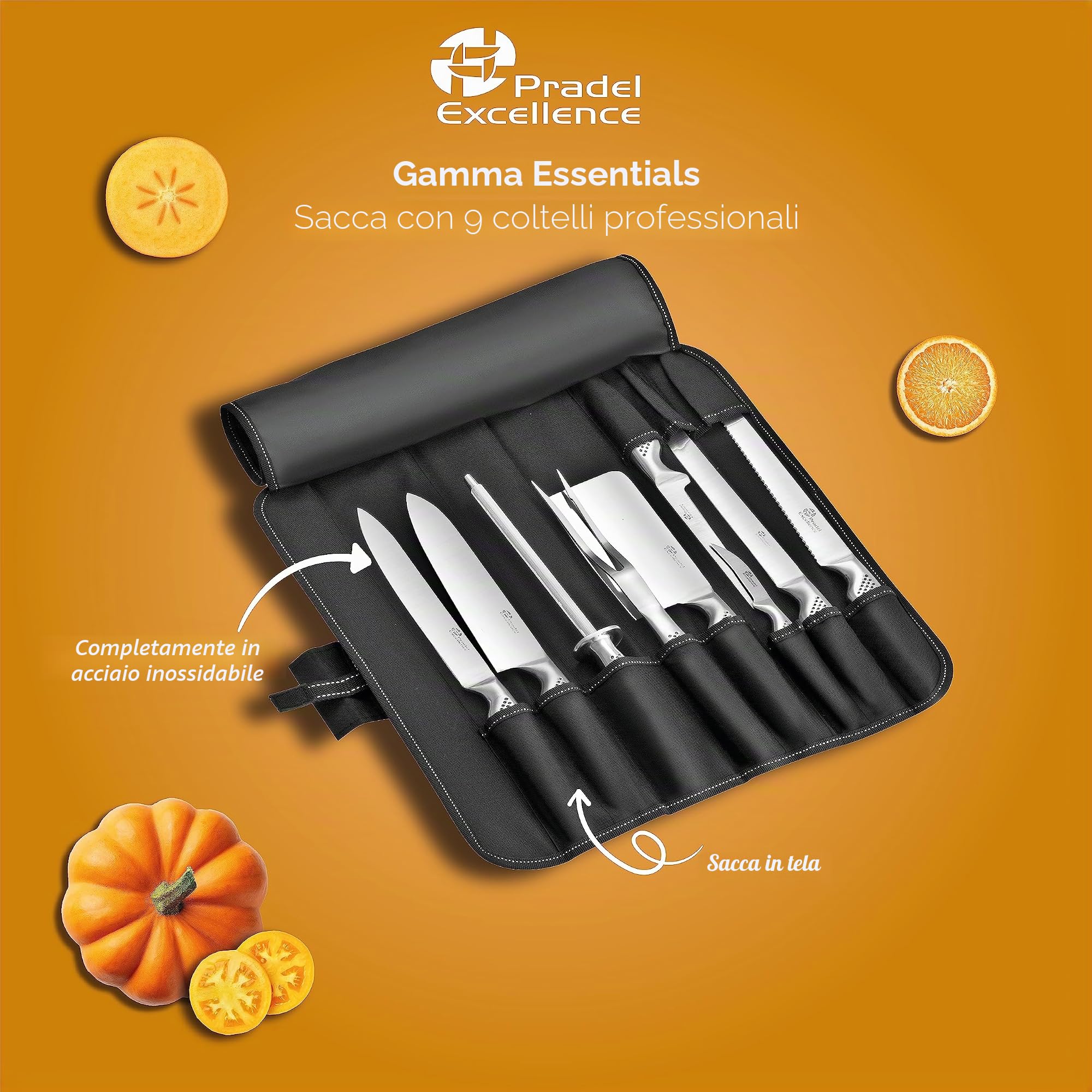 Pradel Excellence I7100 Borsa coltelli da Cucina 9 Pezzi Inox