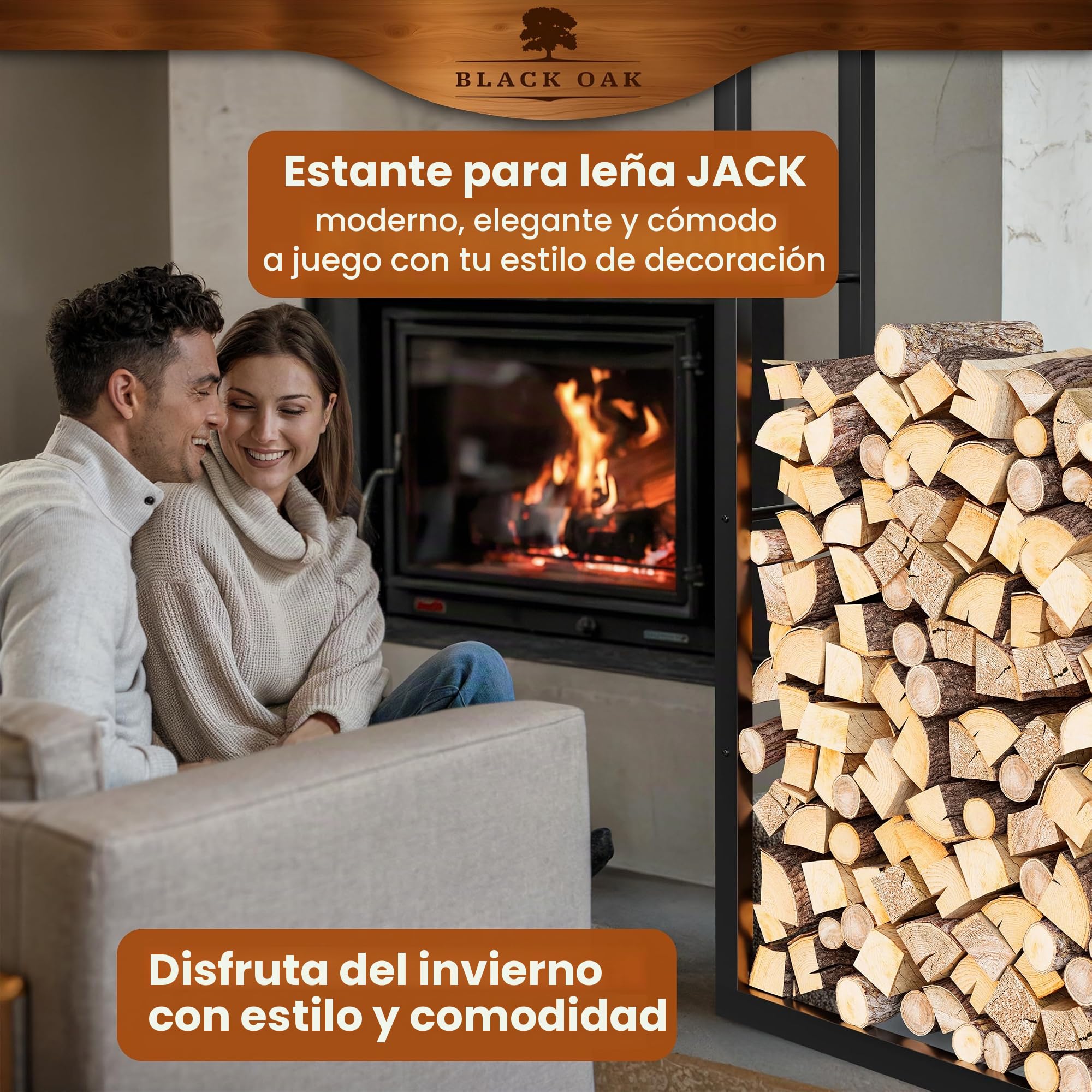 BLACK OAK Jack - Estantería para leña (150 x 100 x 25 cm, para interior y exterior, hasta 800 kg, marco de acero con recubrimiento en polvo, inoxidable, para leña