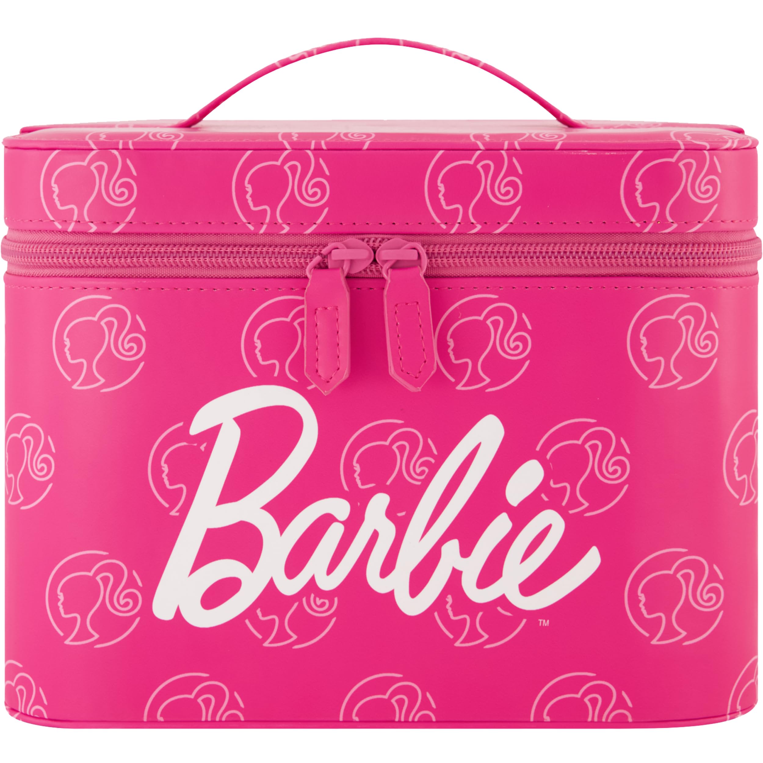 Concept One Barbie Large Women's Makeup Bag, Two Zipper Travel Cosmetic Zipper Pouch Organizer with Logo, Pink