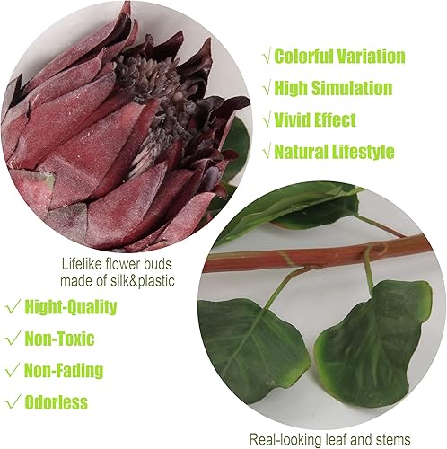 Miniatura 3 de cn-Knight 4 capullos artificiales de prota brote de flores artificiales de proté sintético de 26 pulgadas brote de protea de seda para decoración