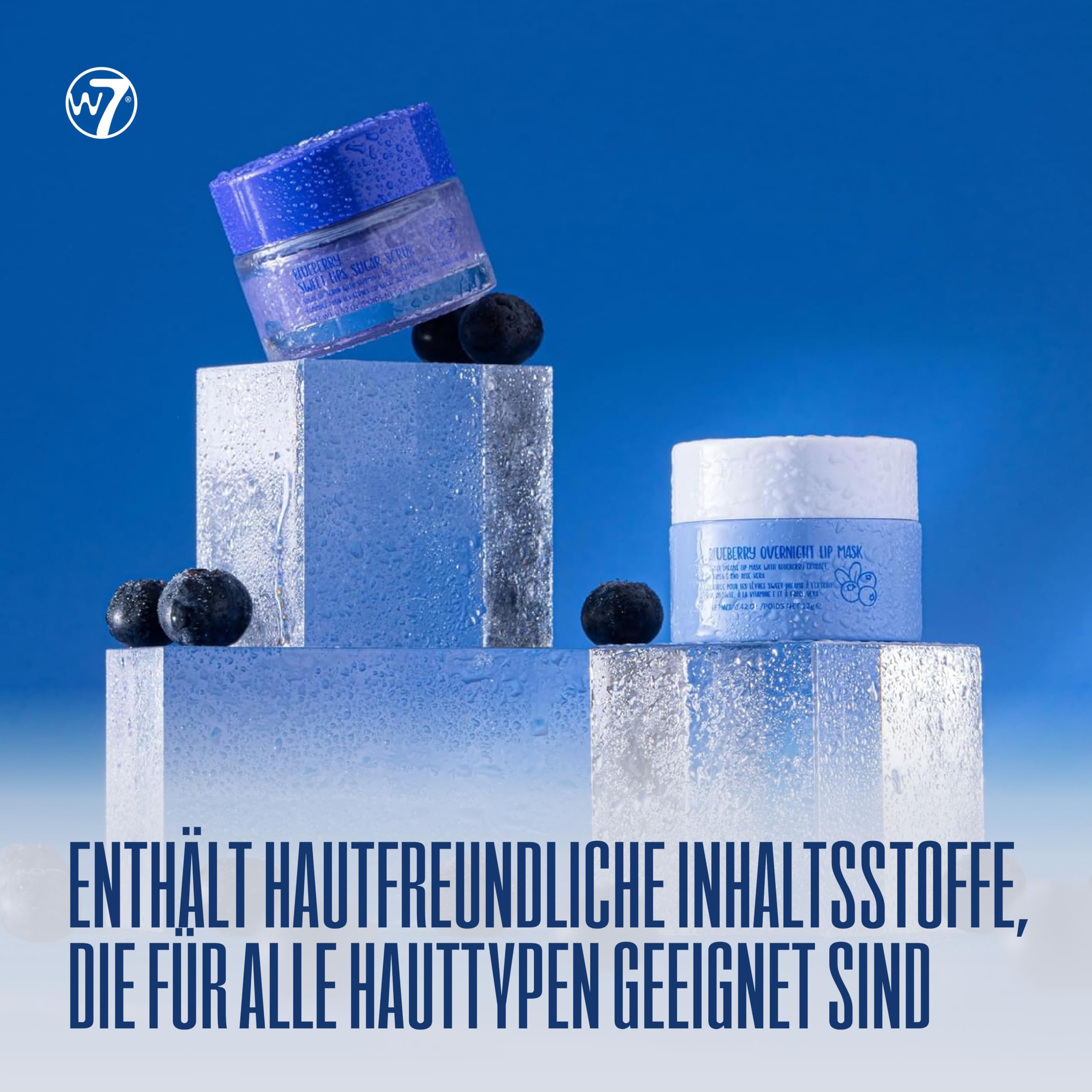 W7 Sweet Dreams Lippenpeeling & Overnight Lip Mask Duo - 2er Set Lippenpflege - Lip Scrub und Lippenmaske für die Nacht - Blaubeergeschmack - Feuchtigkeitspflege Lippen - Blaubeer Lippenpflege Set