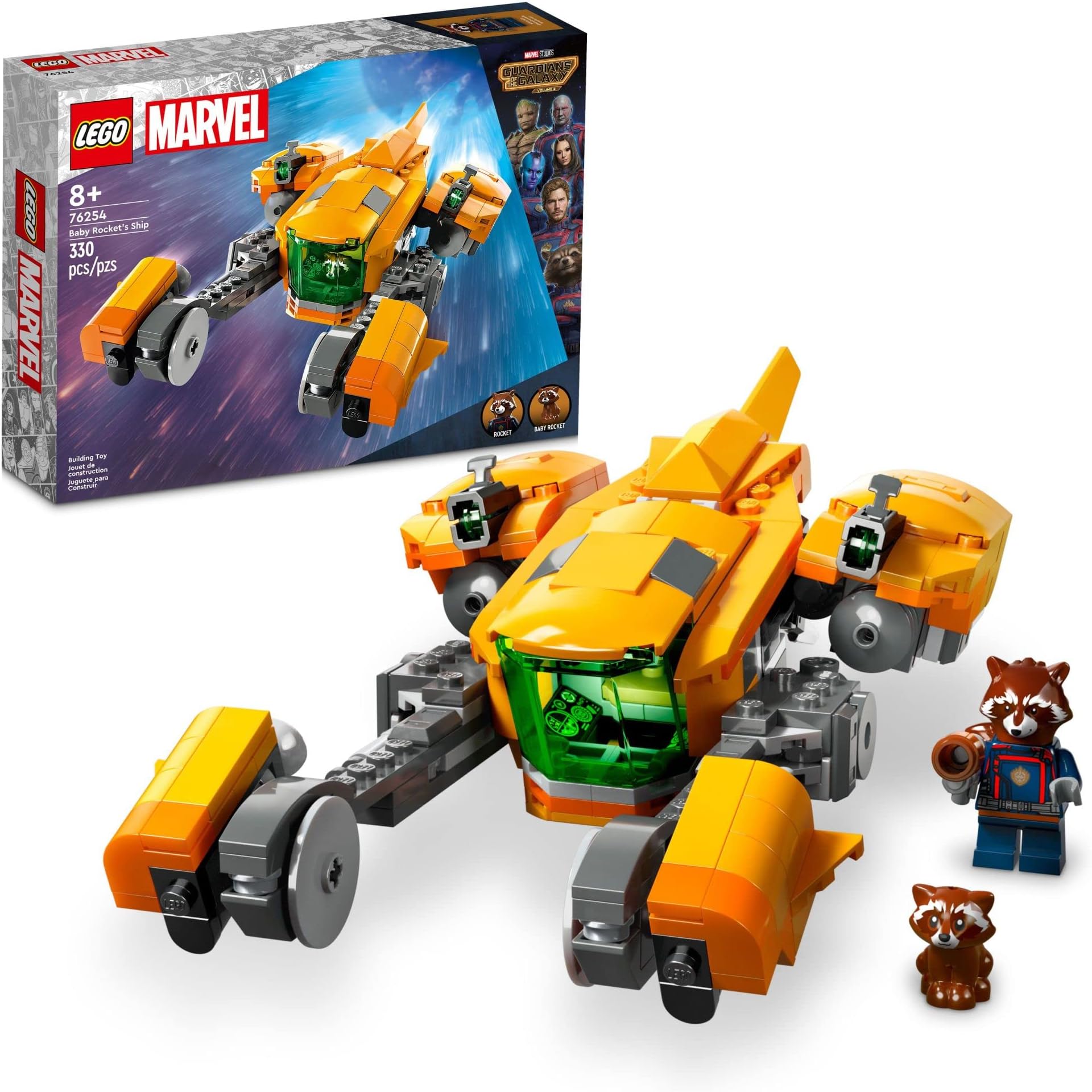 LEGO Marvel Baby Rocketโs Ship 76254 from Guardians of the Galaxy 3 Featuring Rocket Raccoon Minifigures, Collectible Super Hero Buildable Spaceship Toy Gift for Kids Ages 8 and up