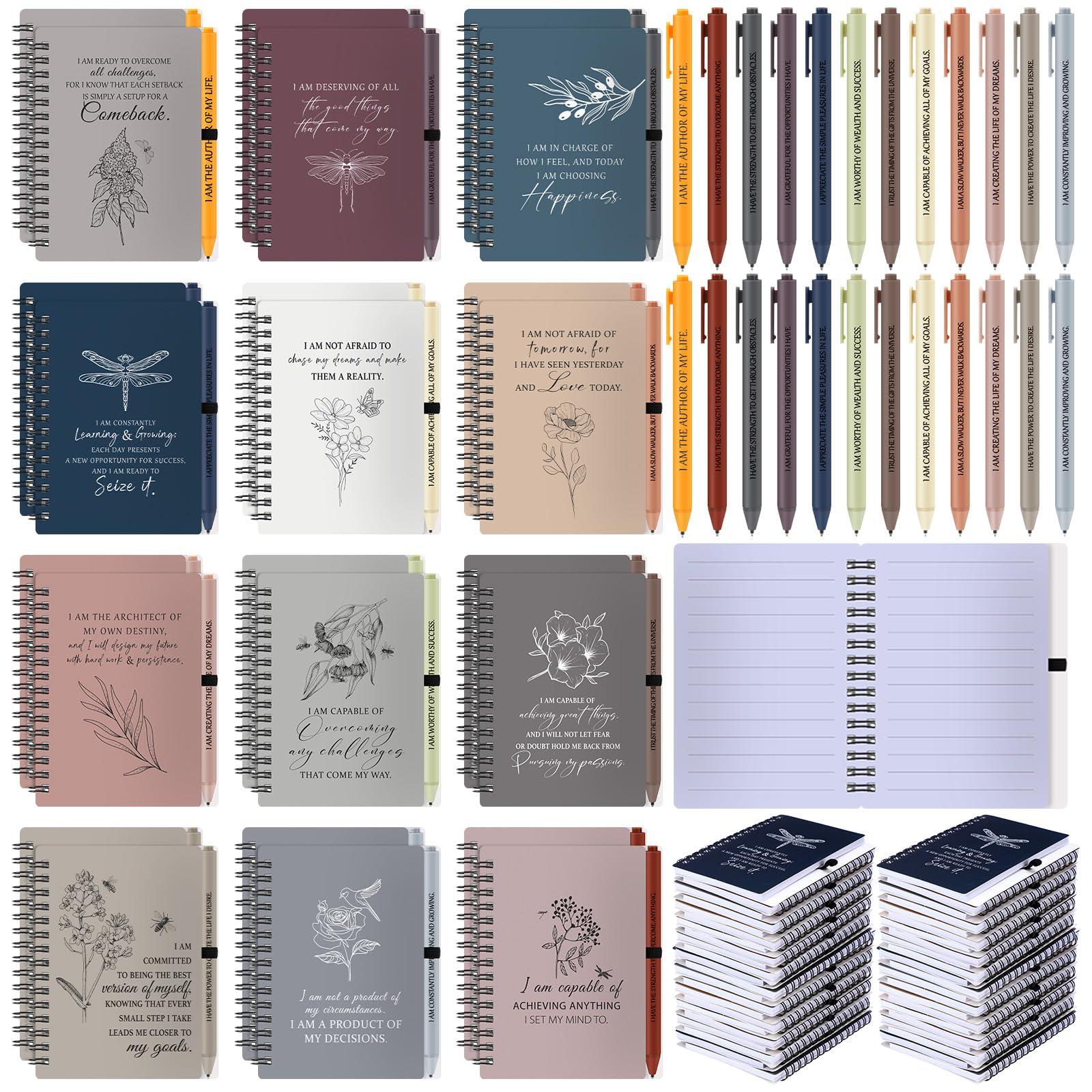 Kosiz Lot de 72 journaux à spirale avec stylos - Cadeaux d'affirmation positive en vrac pour femme - Carnet de motivation - Cadeau de bien-être pour étudiants, employés, collègues, enseignantes