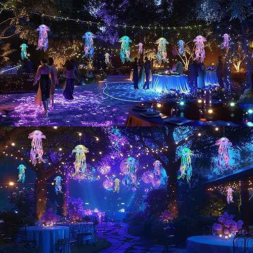 Miniatura 5 de Decoraciones de medusas, 10 linternas de medusas, decoraciones colgantes de pez gelatina, para fiestas temáticas de sirena, decoraciones de fiesta