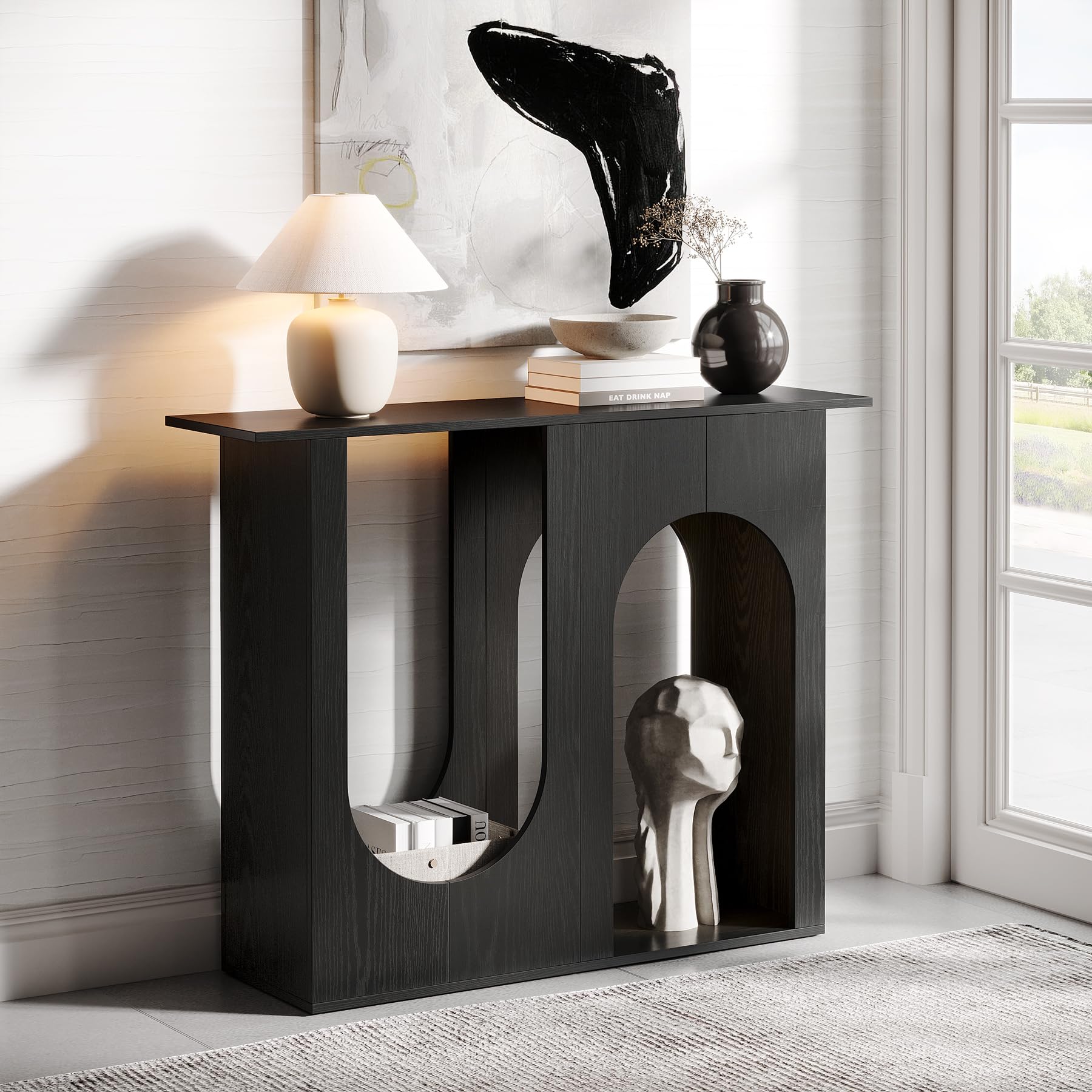 ChooChoo Tavolo Da Divano Stretto Console 101,6 Cm Nero – Con Ripiano Portaoggetti - 2