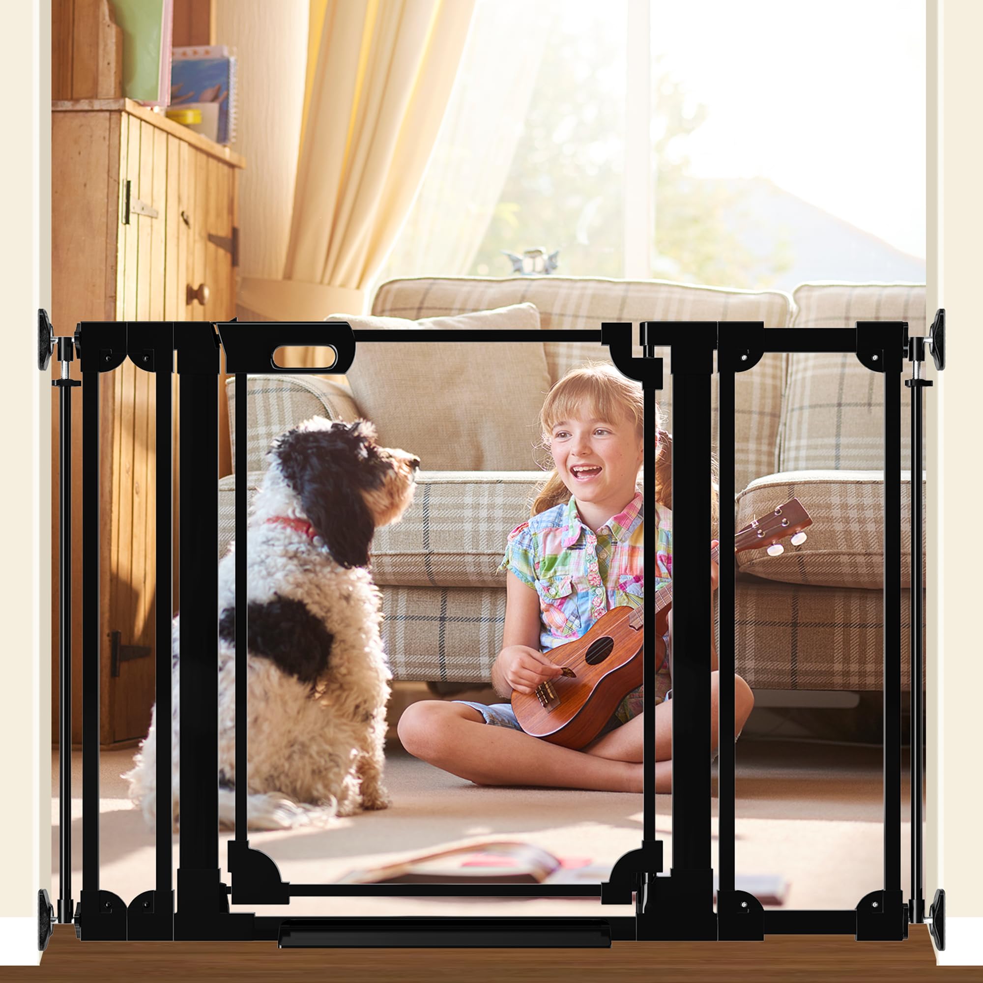 Clear Acrylic Baby Gate 29.5-47.2" Wide Pressure Mount Clear Dog Gate Indoor - No Drill Auto Close, Walk Through Baby Gates for Stair & Doorways & Hallway