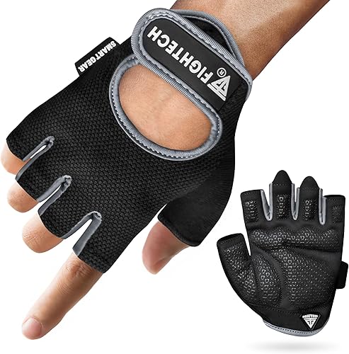 Miniatura 8 de FIGHTECH Guantes de entrenamiento para hombres y mujeres, guantes de levantamiento de pesas sin dedos con palmas acolchadas, guantes de gimnasio