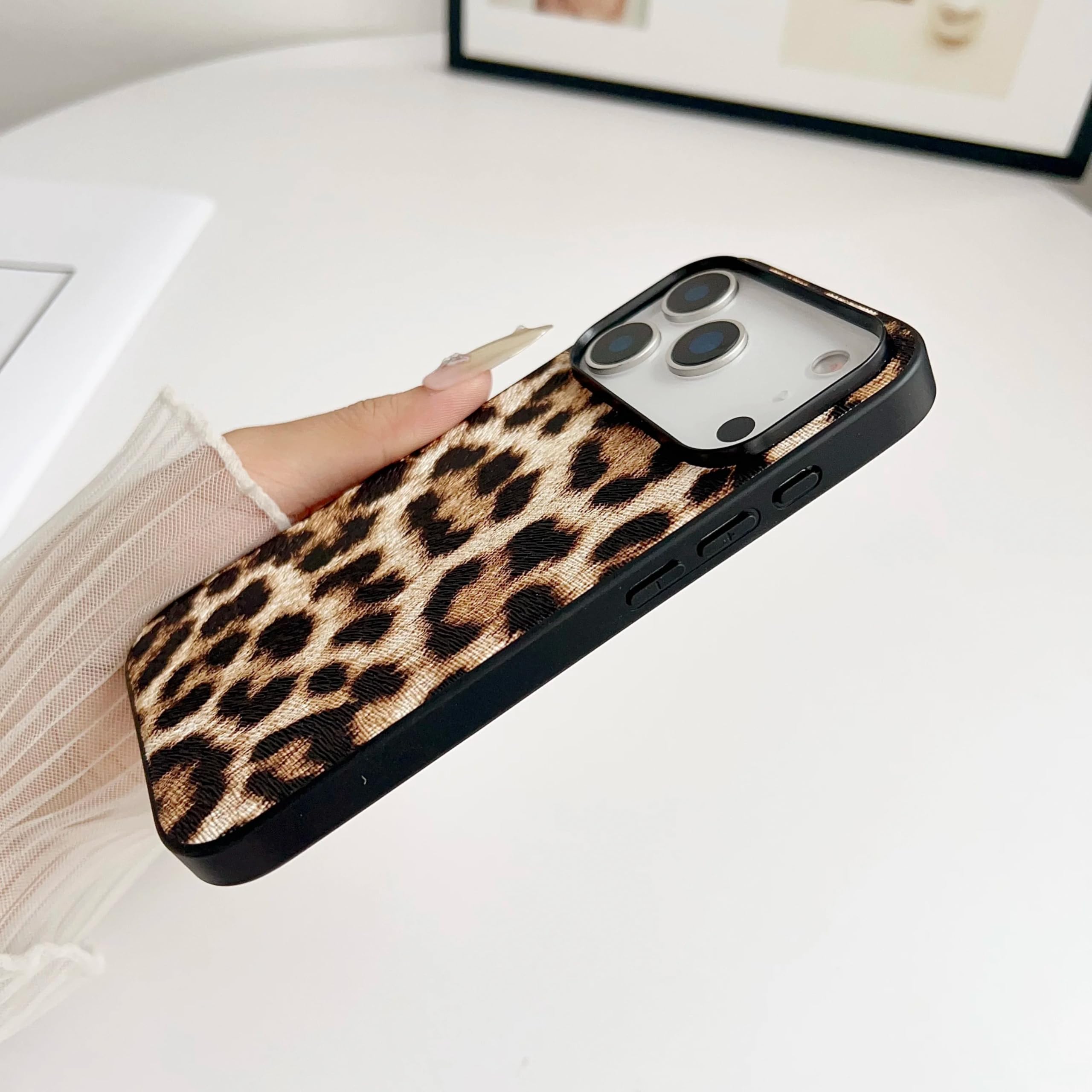 Funda Protectora de Silicona y Cuero para iPhone Air (con Estampado de Leopardo)