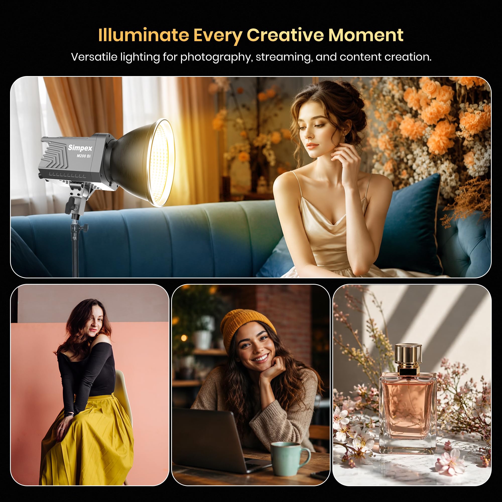 Simpex M-200Bi, 200W Dual Color Continuous LED Light with 18CM Reflector & Infrared Remote, AC Power, 2700K-6500K Color Temperature Control, Huge Display,CRI-95 Plus, Ideal for Video Shooting(Black) — Amazon image 7