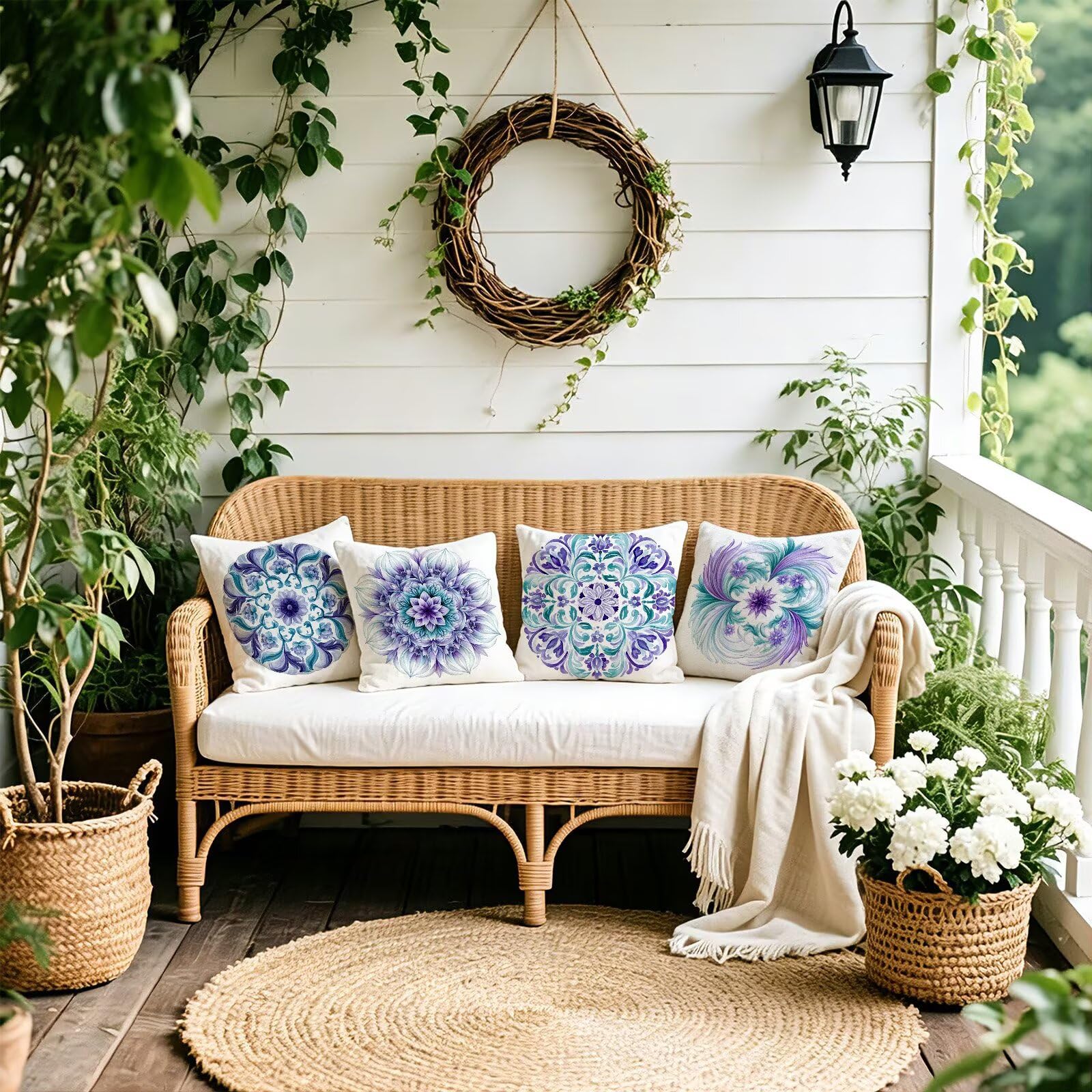 Lila Kissenbezug 50x50cm 4er Set Outdoor Kissen Dekokissen, Cod-749