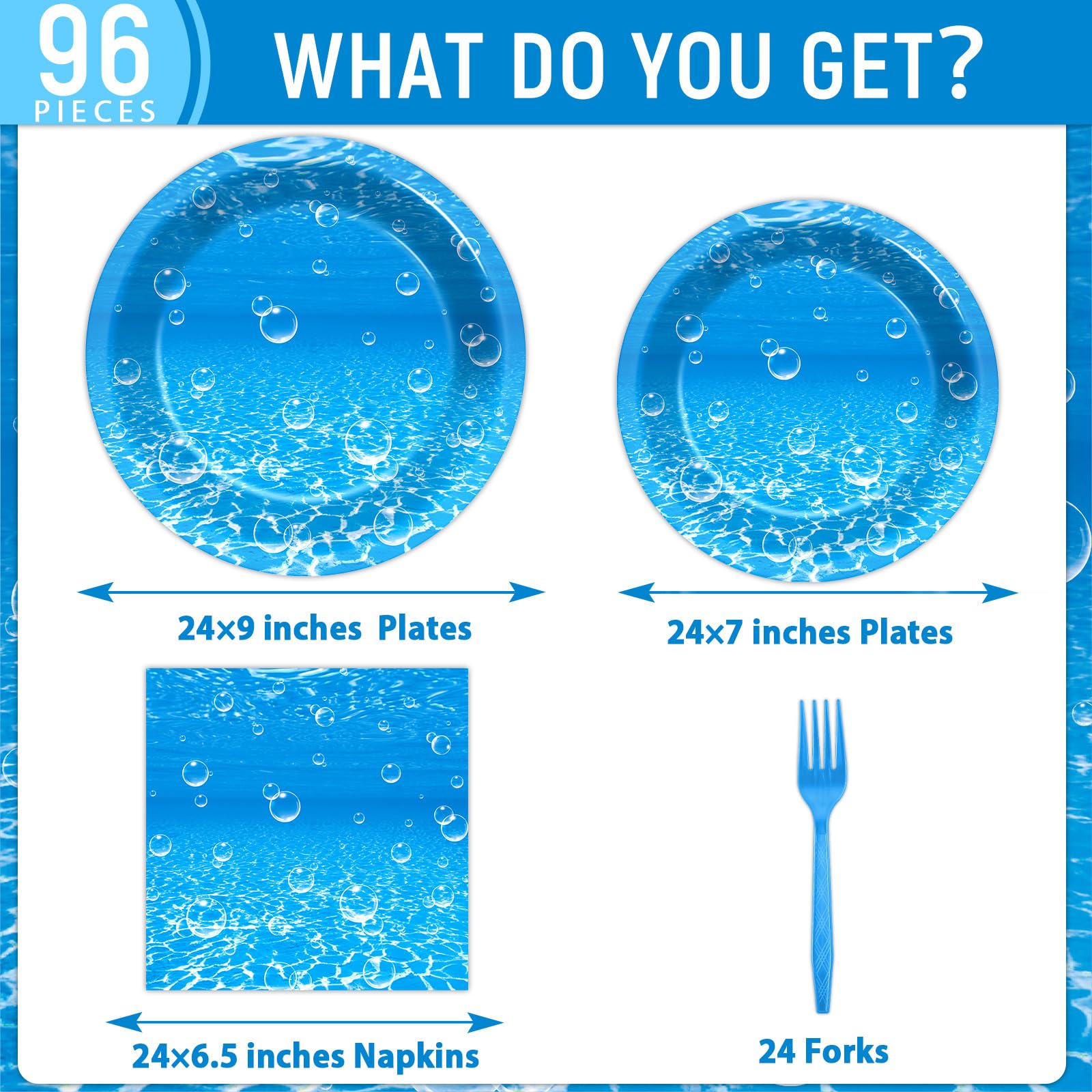96Pcs Ocean Theme Party Plates and Napkins for Under the Sea Bubbles Birthday Party Supplies Underwater Paper Dessert Cake Plates Ocean Tableware Set for Kids Boys 24 Guests Birthday Party Decorations